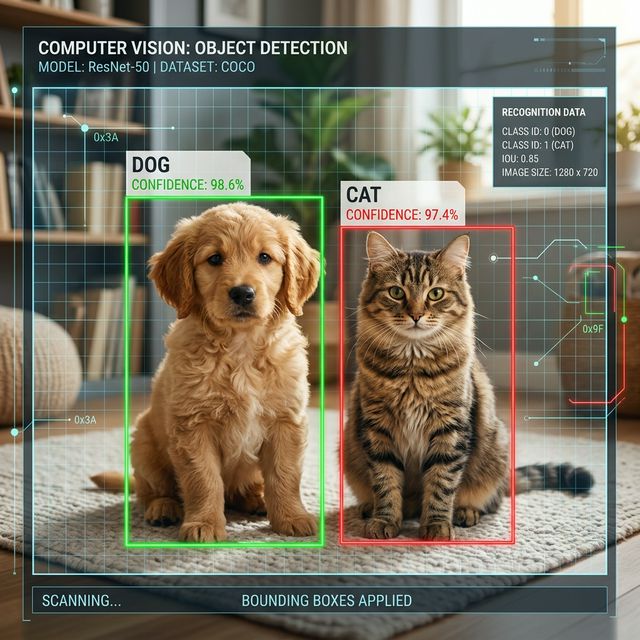 Hund und Katze mit Erkennungs-Rahmen